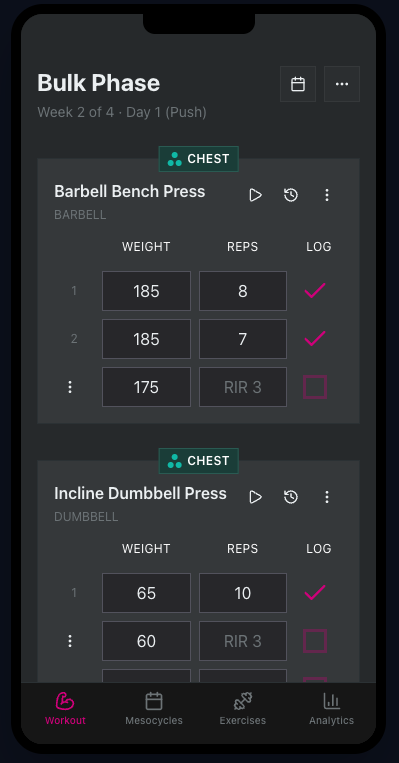 Mesostrength app - mesocycle builder